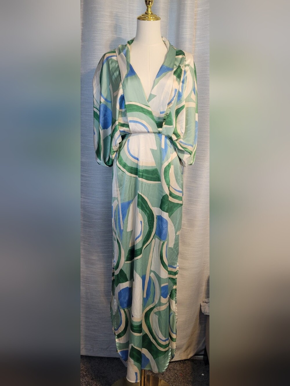 Green & Blue Abstract Print Maxi Dress